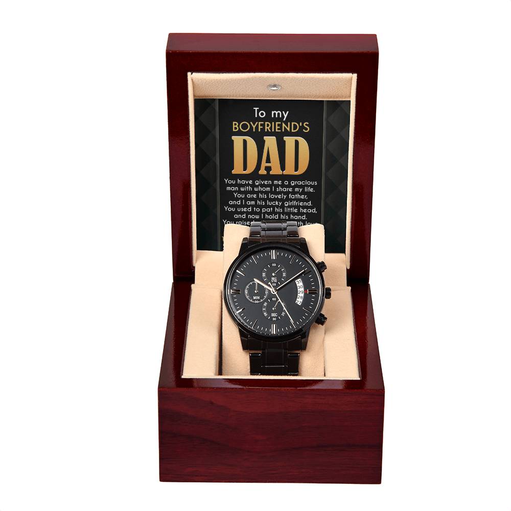 Boyfriends Dad Watch Gift - You Gave Me A Man - Black Chronograph Watch with Mahogany Box