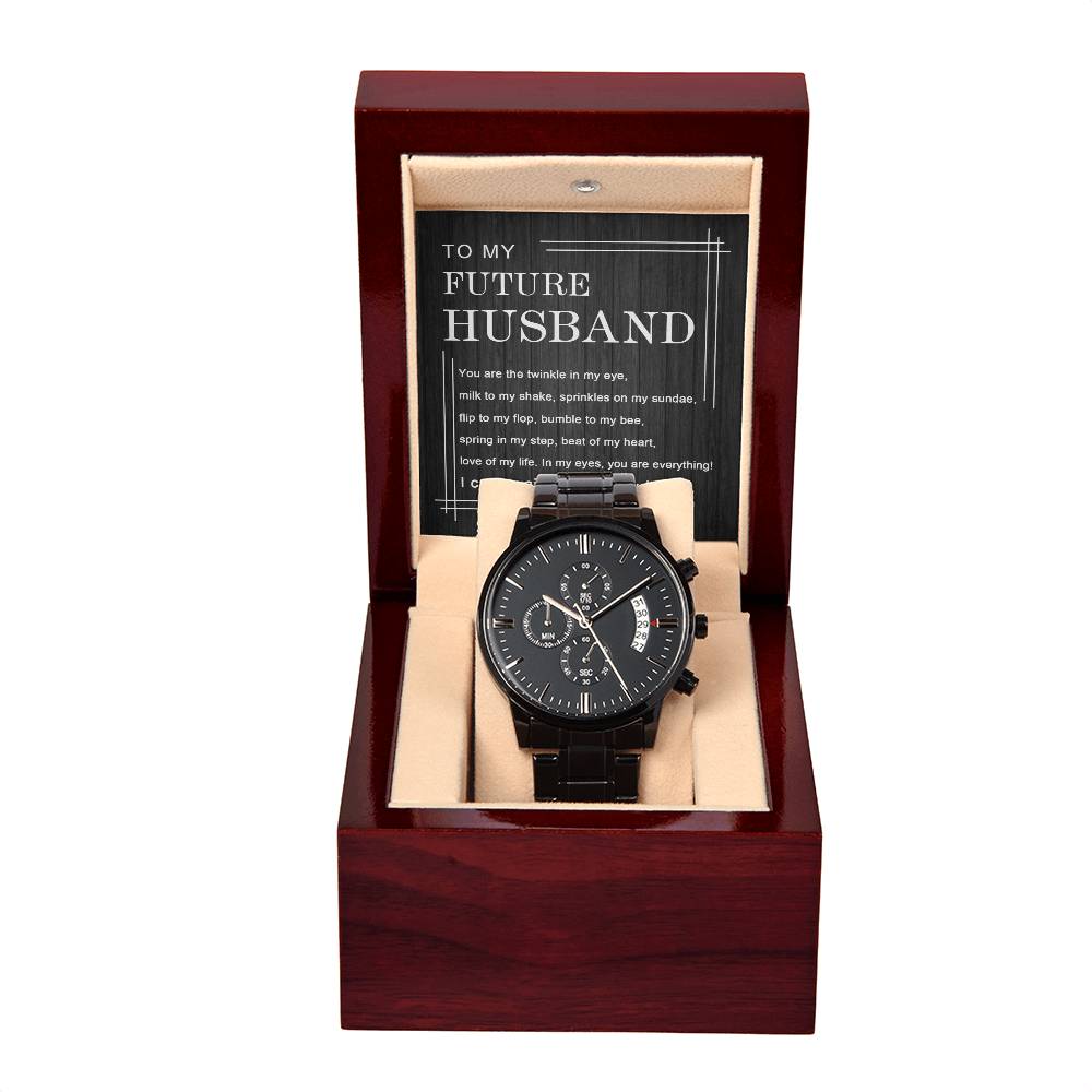 To My Future Husband Gift -  Black Chronograph Watch with Message Card - I Can't Wait To Marry You