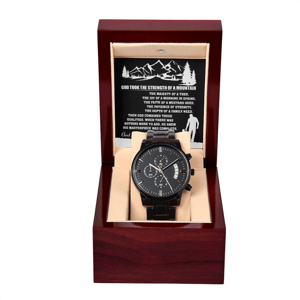 Dad Watch Gift - He Called It Dad - Black Chronograph Watch with Mahogany Box