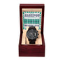 Groomsman Gift - Mens Black Wrist Watch with Mahogany Box and Message Card - Hit The Jackpot