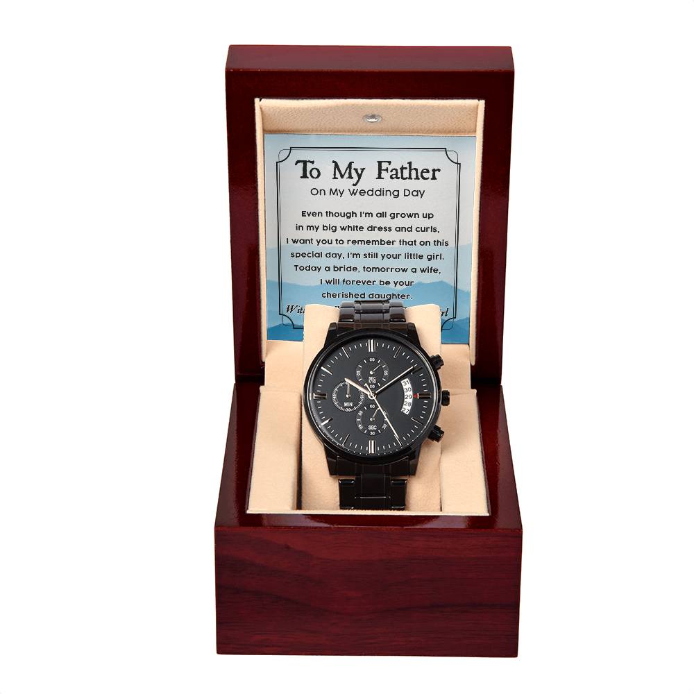 Father Gift From Daughter on My Wedding Day - Black Chronograph Watch with Message Card - Your Baby Girl