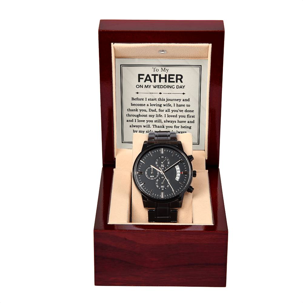 To My Father From Daughter on My Wedding Day Gift - Black Chronograph Watch with Message Card - Love Your Baby Girl