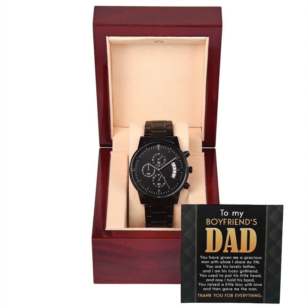 Boyfriends Dad Watch Gift - You Gave Me A Man - Black Chronograph Watch with Mahogany Box