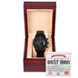 Best Man Gift - Mens Black Wrist Watch with Mahogany Box and Message Card - Official Certificate