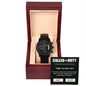Groomsman Gift - Mens Black Wrist Watch with Mahogany Box and Message Card - Called To Duty