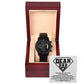 Dad Watch Gift - My Hero - Black Chronograph Watch with Mahogany Box