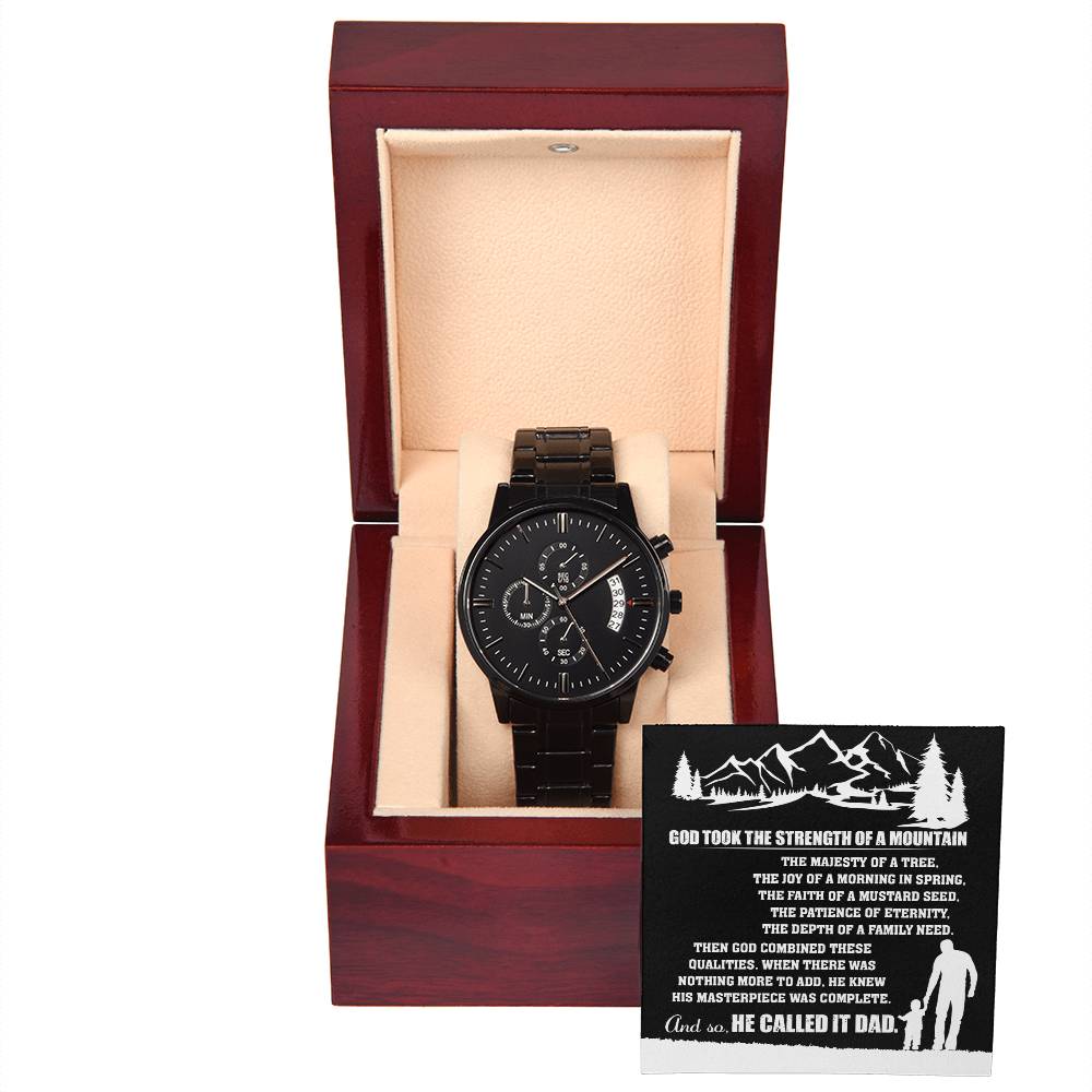 Dad Watch Gift - He Called It Dad - Black Chronograph Watch with Mahogany Box