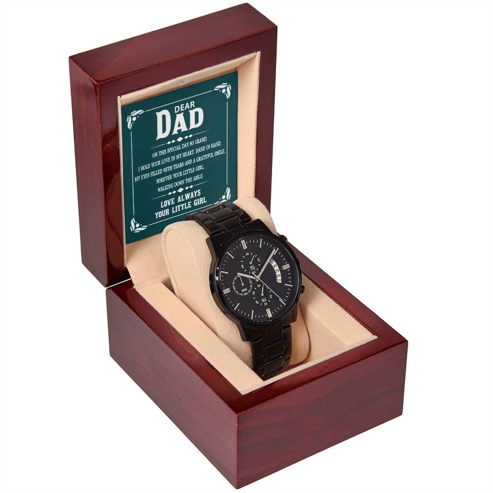 Gift For Dad on My Special Day - Black Chronograph Watch with Message Card - Your Little Girl