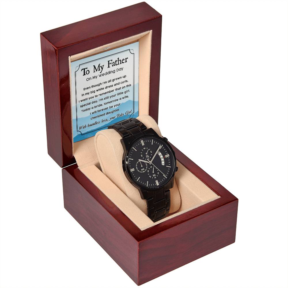 Father Gift From Daughter on My Wedding Day - Black Chronograph Watch with Message Card - Your Baby Girl