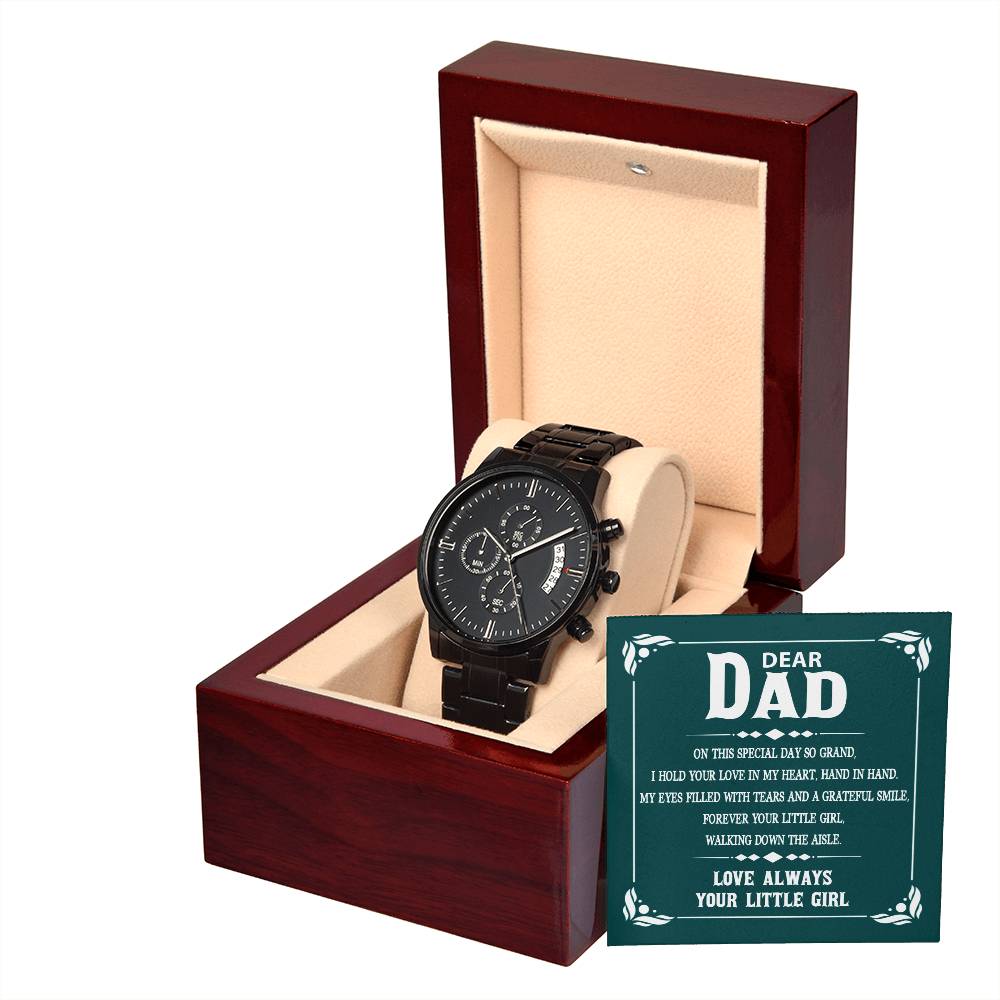 Gift For Dad on My Special Day - Black Chronograph Watch with Message Card - Your Little Girl