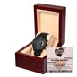Husband Gift - Mens Black Wrist Watch with Mahogany Box and Message Card - Jackpot Winner