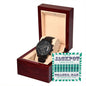 Groomsman Gift - Mens Black Wrist Watch with Mahogany Box and Message Card - Hit The Jackpot