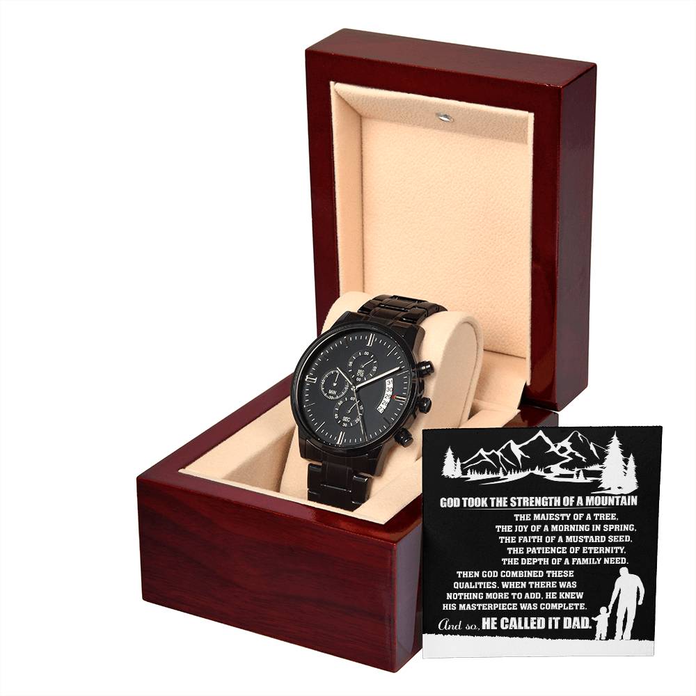 Dad Watch Gift - He Called It Dad - Black Chronograph Watch with Mahogany Box