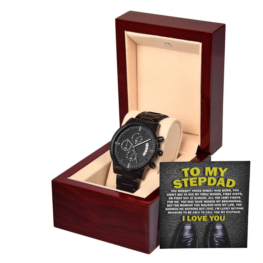 Stepdad Gift-Nothing But Love-Metal Chronograph Watch with Mahogany Box