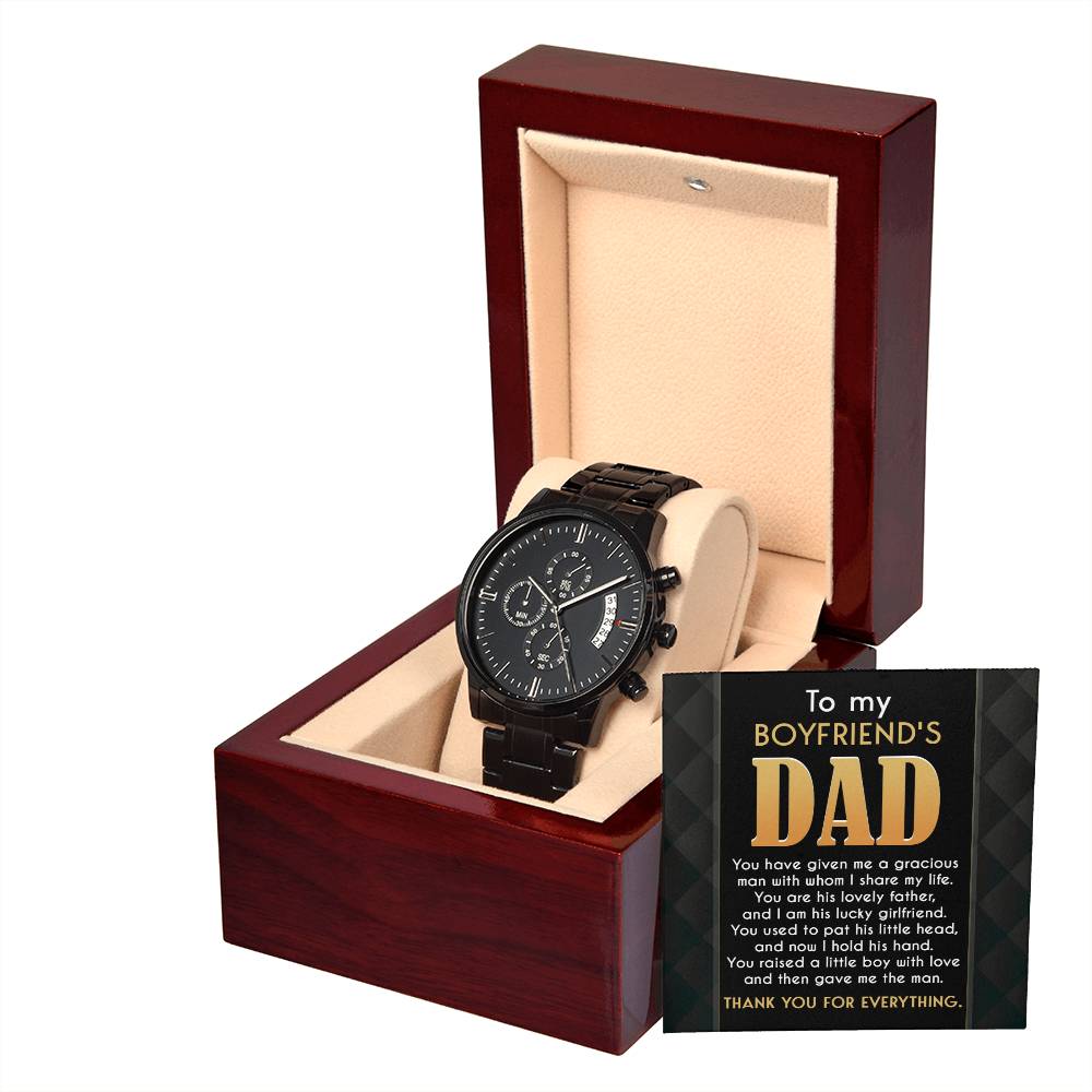 Boyfriends Dad Watch Gift - You Gave Me A Man - Black Chronograph Watch with Mahogany Box