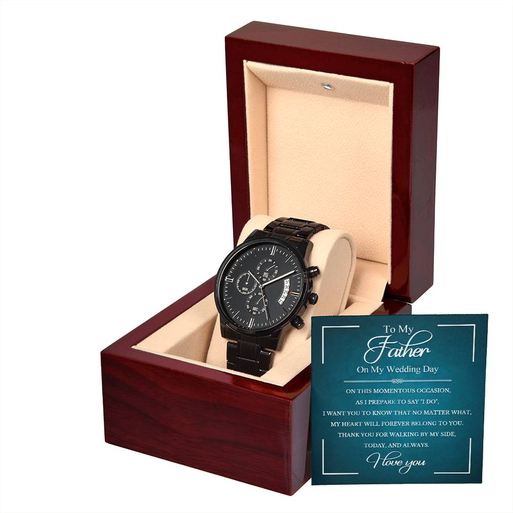 Father Gift From Daughter on My Wedding Day Gift - Black Chronograph Watch with Message Card -Walk By My Side