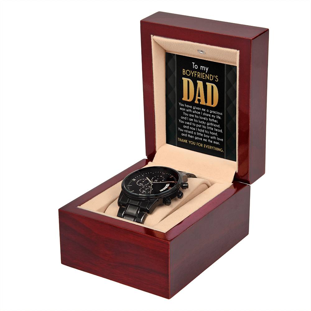 Boyfriends Dad Watch Gift - You Gave Me A Man - Black Chronograph Watch with Mahogany Box