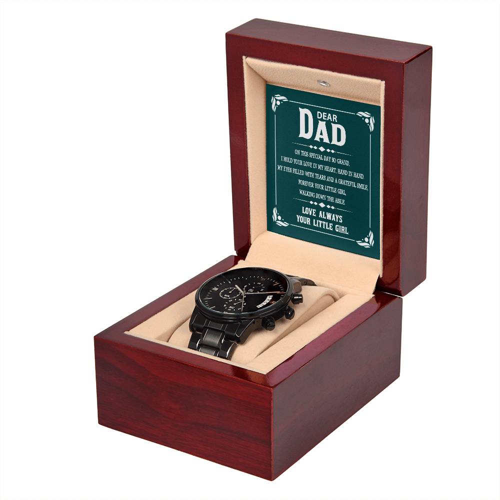 Gift For Dad on My Special Day - Black Chronograph Watch with Message Card - Your Little Girl