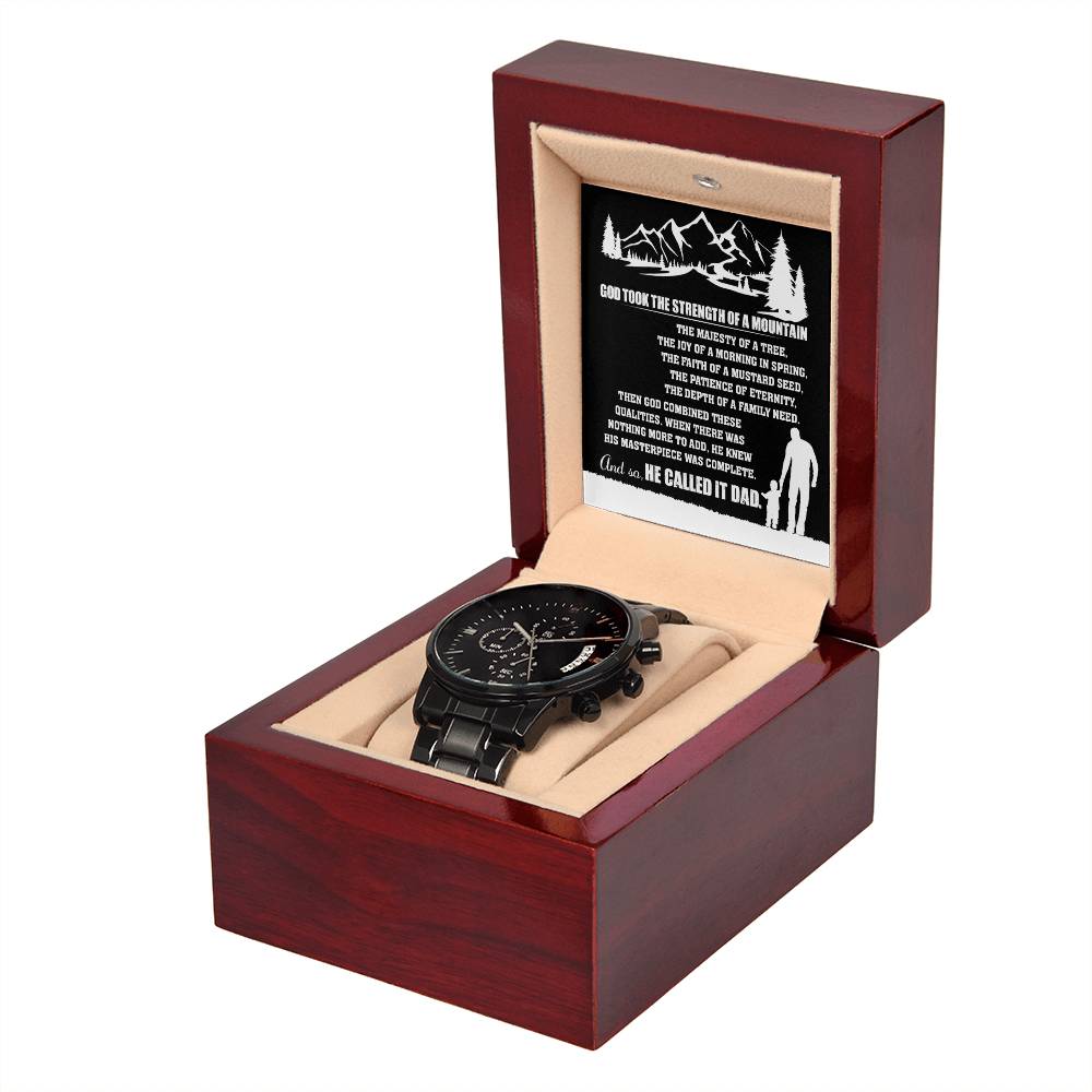 Dad Watch Gift - He Called It Dad - Black Chronograph Watch with Mahogany Box