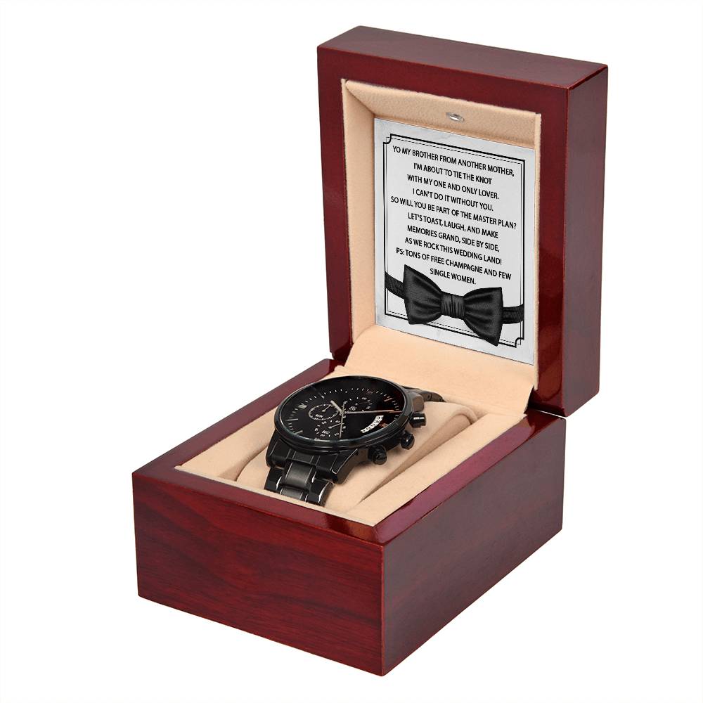 Groomsman Proposal Gift - Black Chronograph Watch with Message Card - Please Be My Groomsman