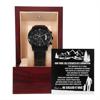 Dad Watch Gift - He Called It Dad - Black Chronograph Watch with Mahogany Box