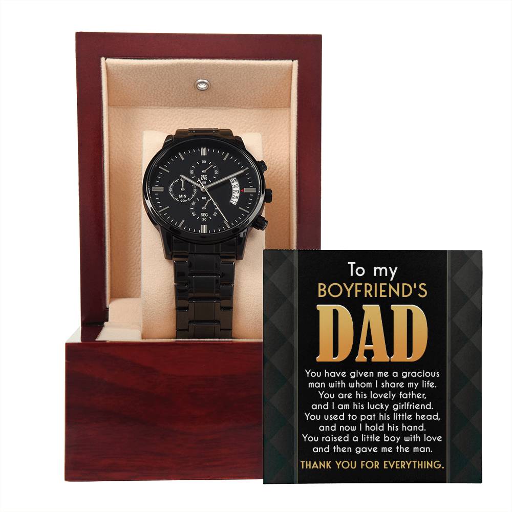 Boyfriends Dad Watch Gift - You Gave Me A Man - Black Chronograph Watch with Mahogany Box