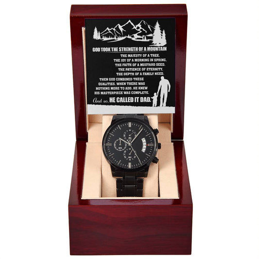 Dad Watch Gift - He Called It Dad - Black Chronograph Watch with Mahogany Box