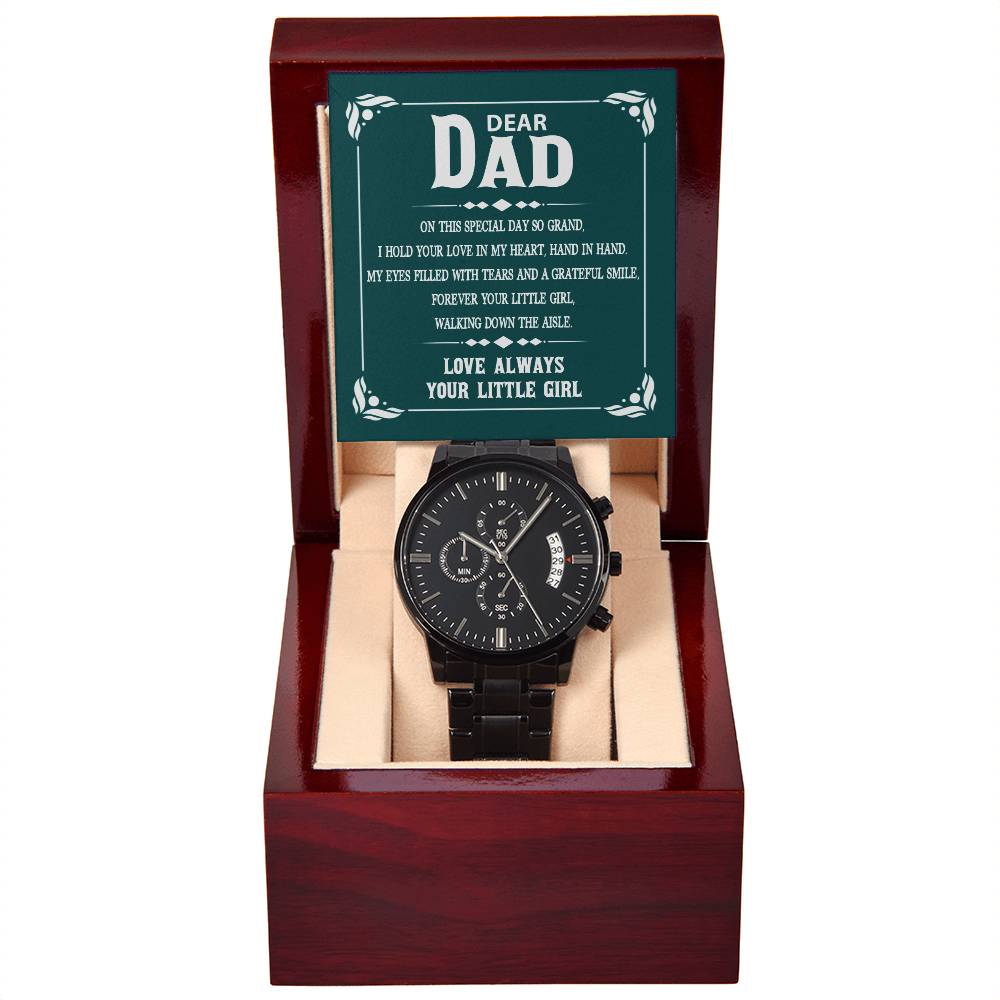 Gift For Dad on My Special Day - Black Chronograph Watch with Message Card - Your Little Girl