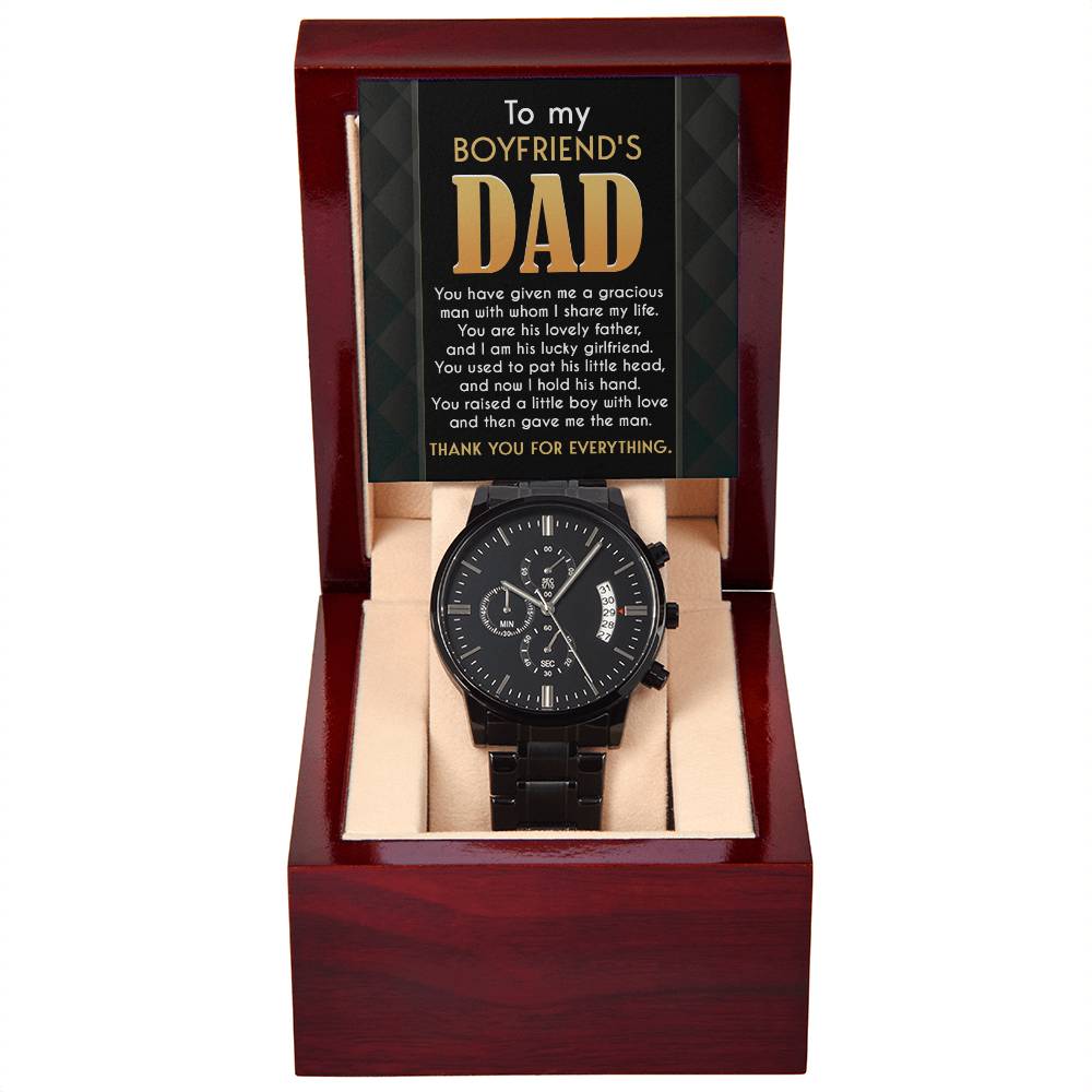 Boyfriends Dad Watch Gift - You Gave Me A Man - Black Chronograph Watch with Mahogany Box