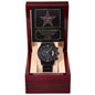 Best Man Gift - Mens Black Wrist Watch with Mahogany Box and Message Card - Star of Fame