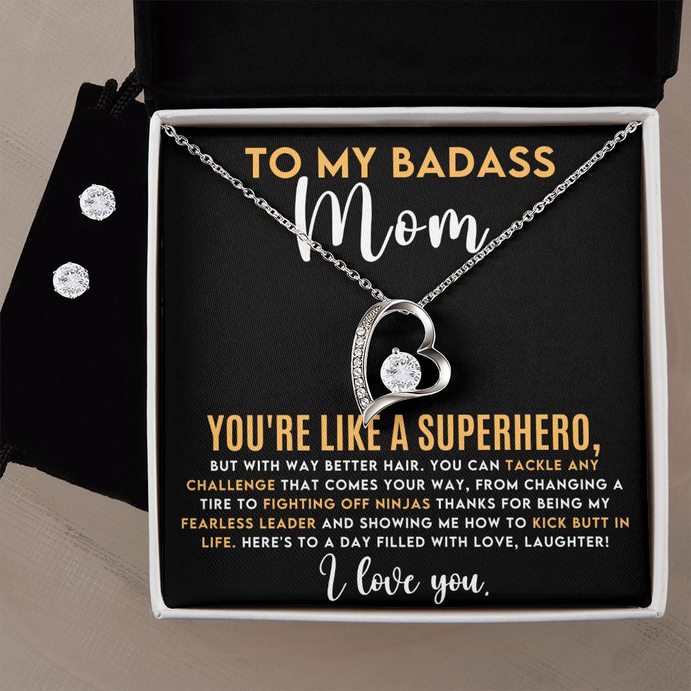 Mom Gift - Necklace & Earing Set - To My Badass Mom