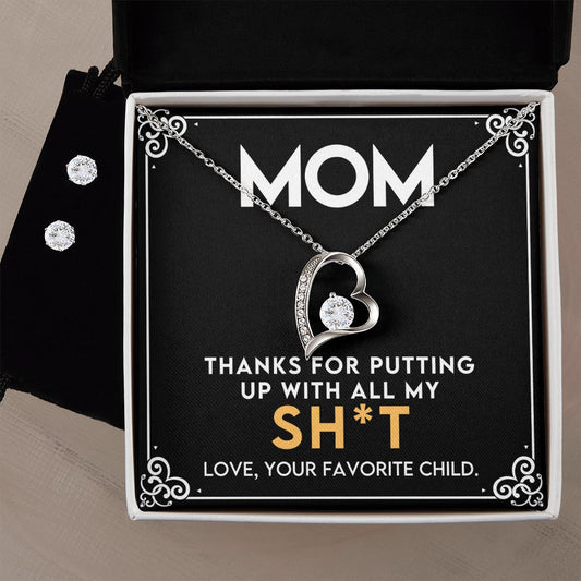 Mom Gift - Heart Necklace & Earring Set - Your Favorite Child