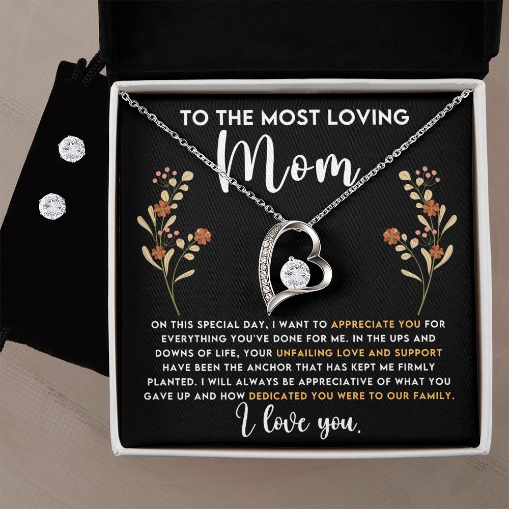 Mom Gift - Necklace & Earing Set - To The Most Loving Mom