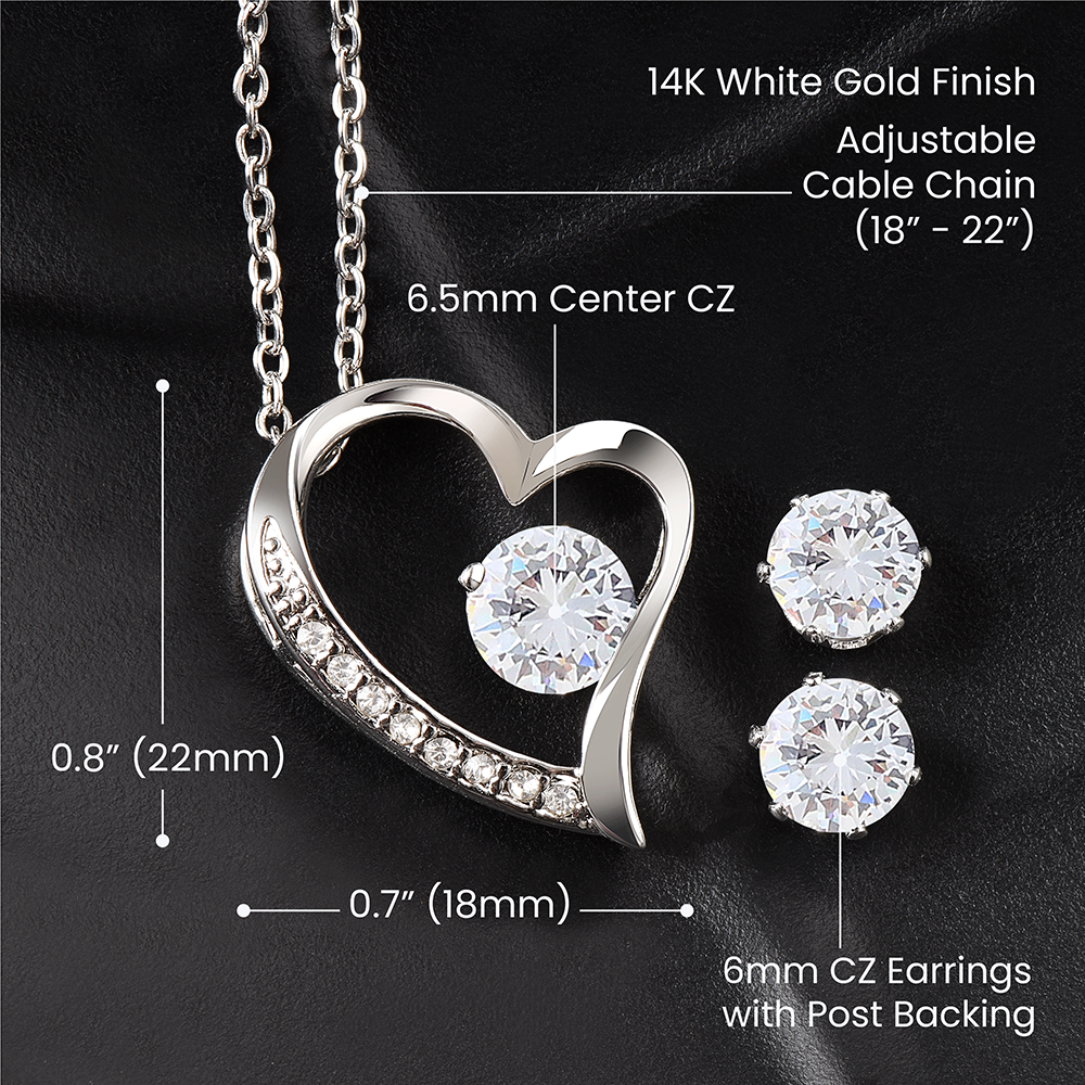 Bonus Mom Heart Necklace and Earring Set - Thanks for Putting Up With Me