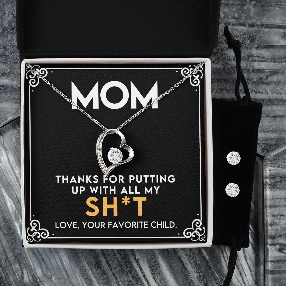 Mom Gift - Heart Necklace & Earring Set - Your Favorite Child