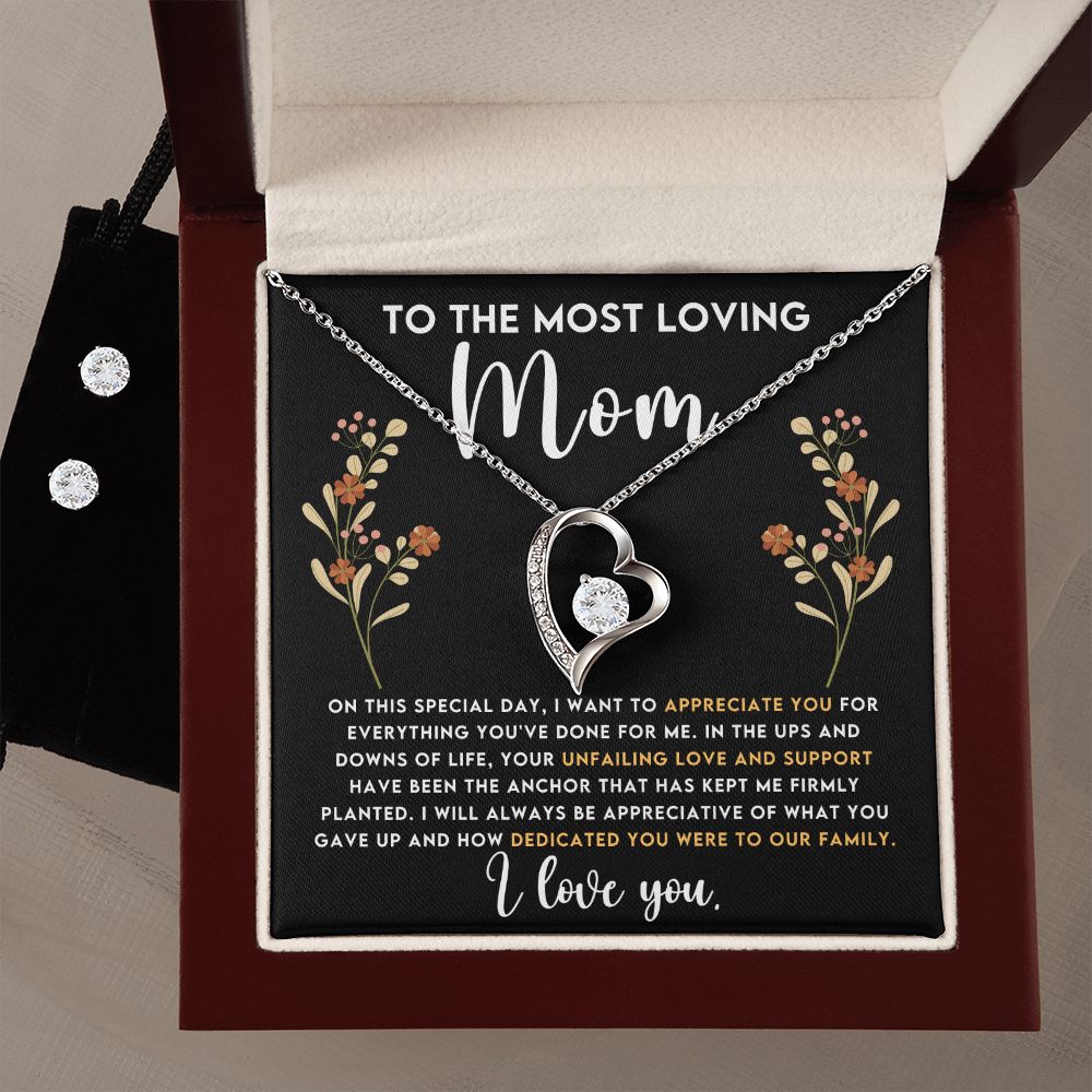 Mom Gift - Necklace & Earing Set - To The Most Loving Mom