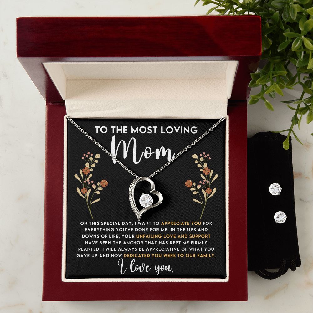 Mom Gift - Necklace & Earing Set - To The Most Loving Mom