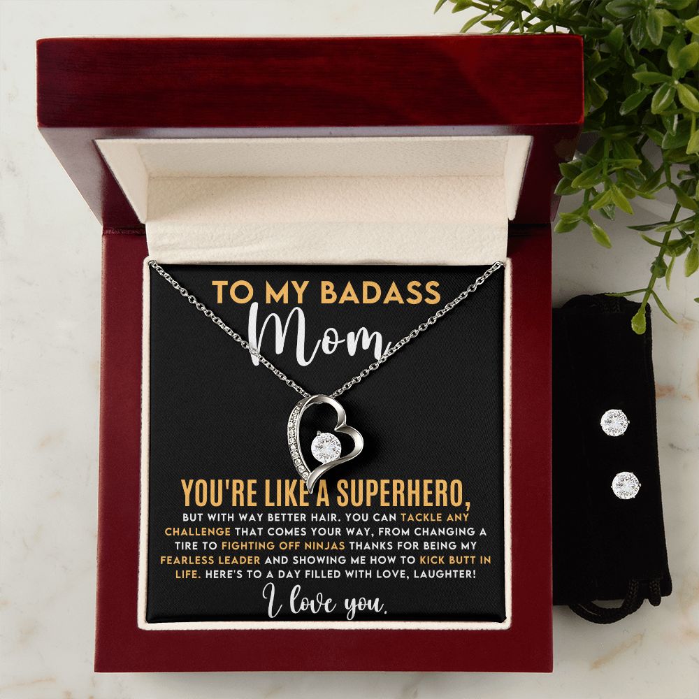 Mom Gift - Necklace & Earing Set - To My Badass Mom