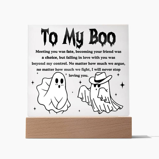 Soulmate Halloween Gift - My Boo - Acrylic Square Plaque with Available Night Light