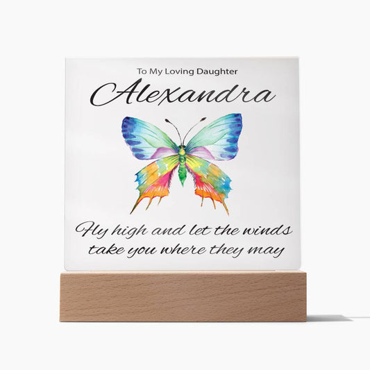 Daughter Gift - Fly High Butterfly - Square Acrylic Plaque