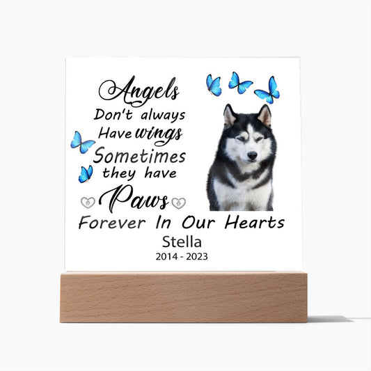 Black White Blue Eye Husky Memorial Square Acrylic Sign Plaque