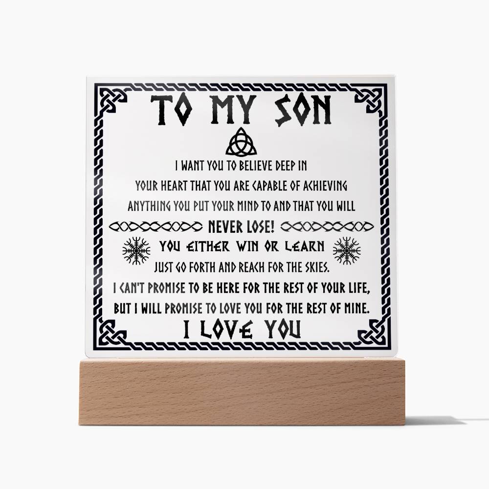 Son Gift - Acrylic Square Plaque with Available LED Night Light - Never Lose