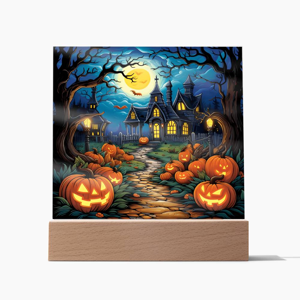 Halloween Gift - Halloween Acrylic Square Plaque with Available Night Light - LED