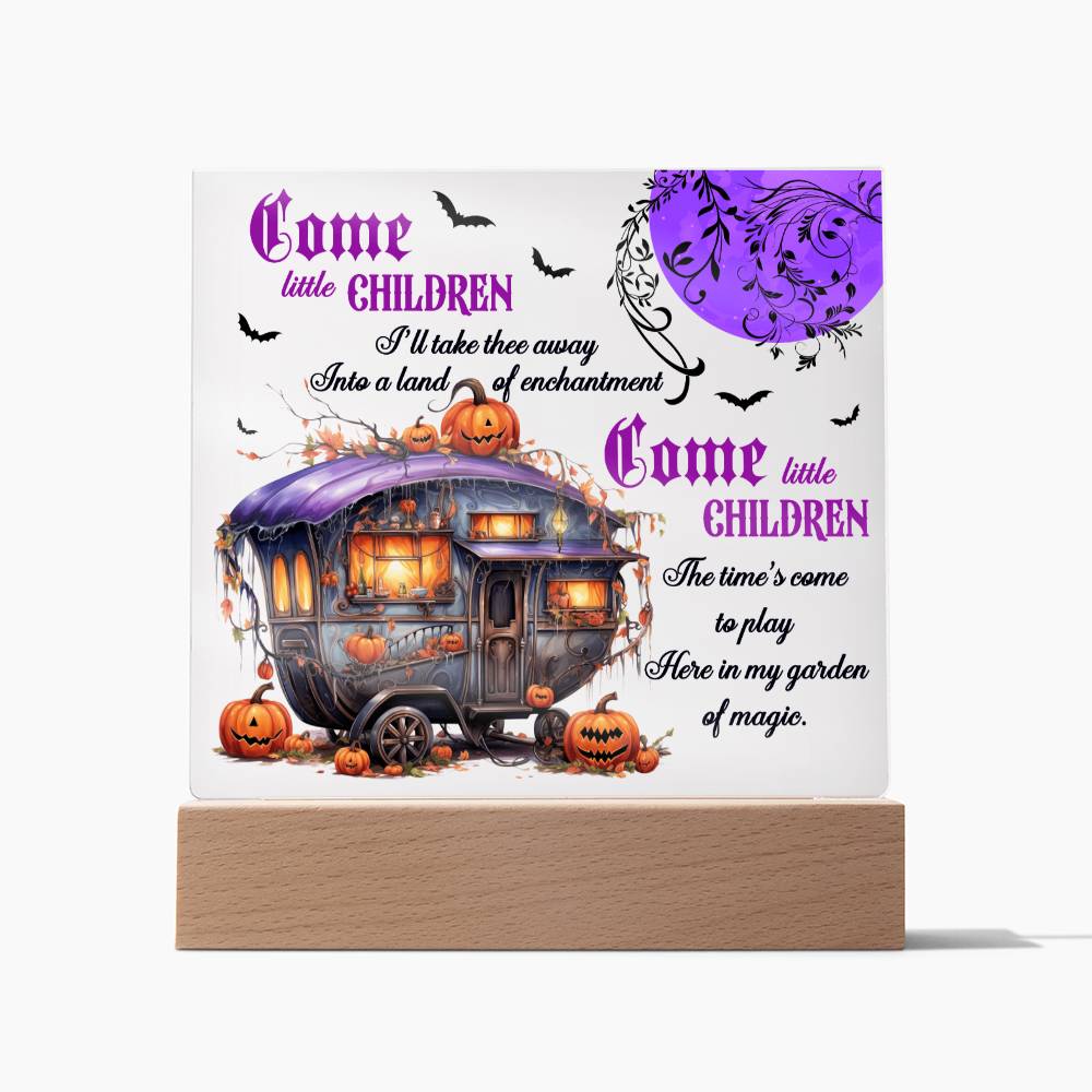 Halloween Gift - Garden of Magic - Acrylic Square Plaque with Available LED Night Light