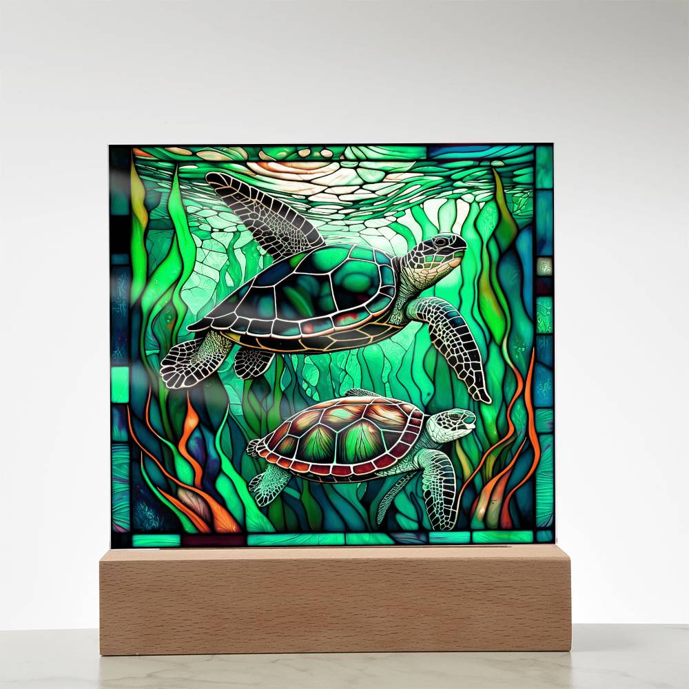 Turtle Gift - Stained Glass Turtle Acrylic Plaque with Available LED Night Light