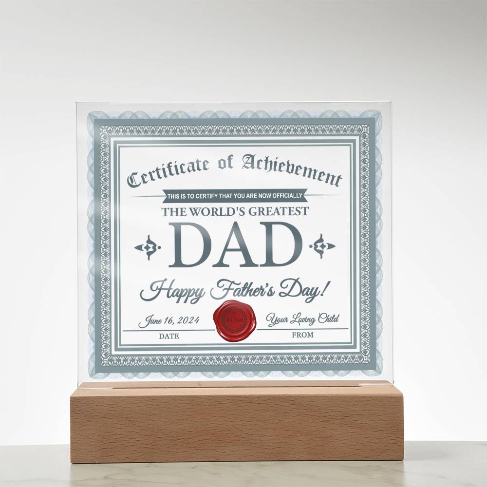 Dad Gift-Certificate Of Achievement-Square Acrylic Plaque