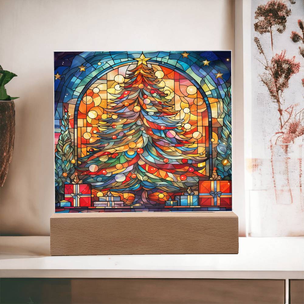 Christmas Gift - Acrylic Square Plaque with Available LED Night Light - Stained Glass 3