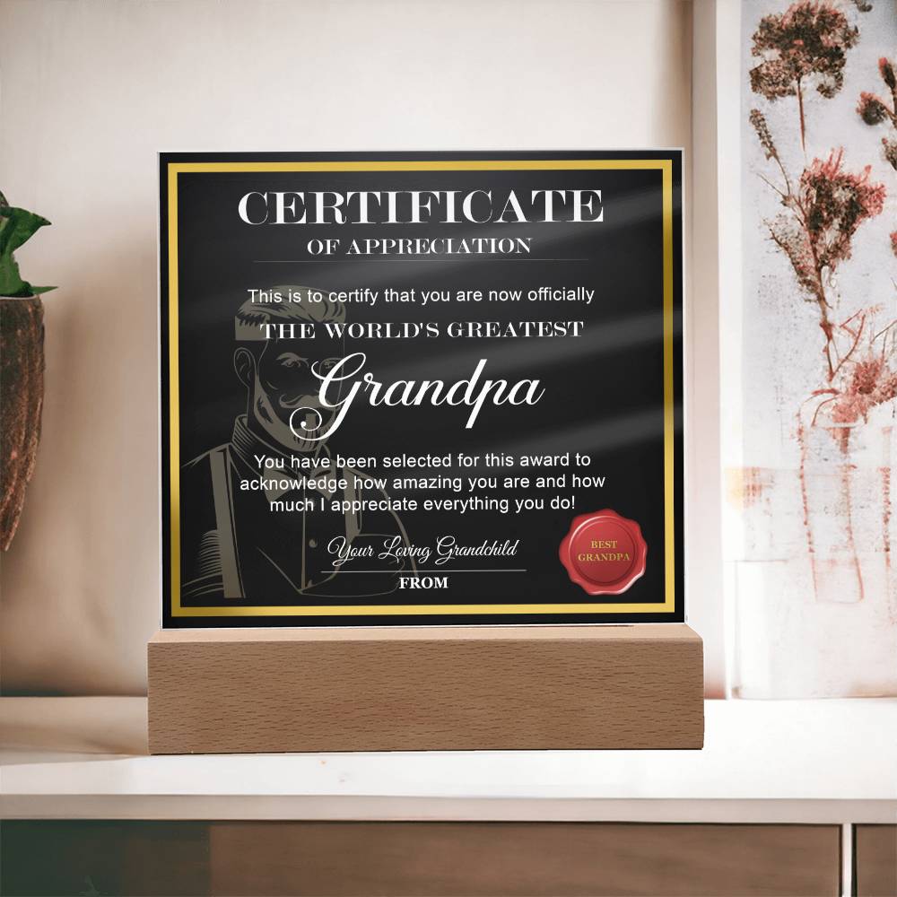 Grandpa Gift-Worlds Greatest Grandpa-Square Acrylic Plaque