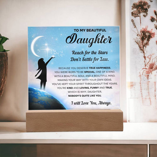 Daughter Gift - Acrylic Square Plaque with Available LED Night Light - Kind and Loving