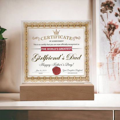 Girlfriends Dad Gif-Certificate of Achievement-Square Acrylic Plaque